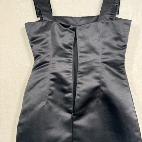 Cynthia Rowley Gigi Satin Dress Black Mini Rhinestone Cocktail Party LBD Size 0 - Picture 10 of 16